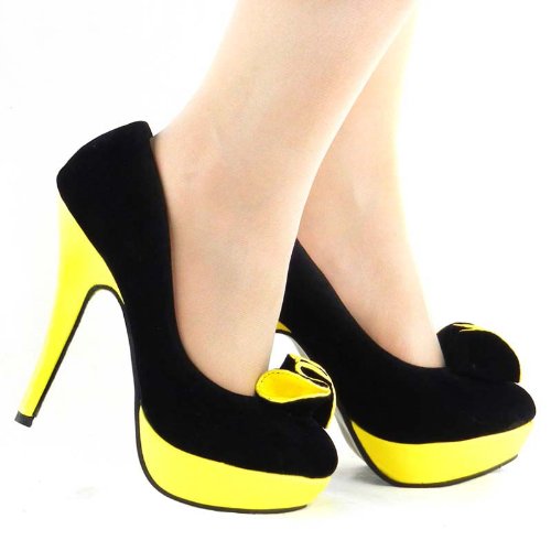 SHOW STORY Classic 2 Tone Ruffle Stiletto Platform High Heel Pump Shoes,LF304013
