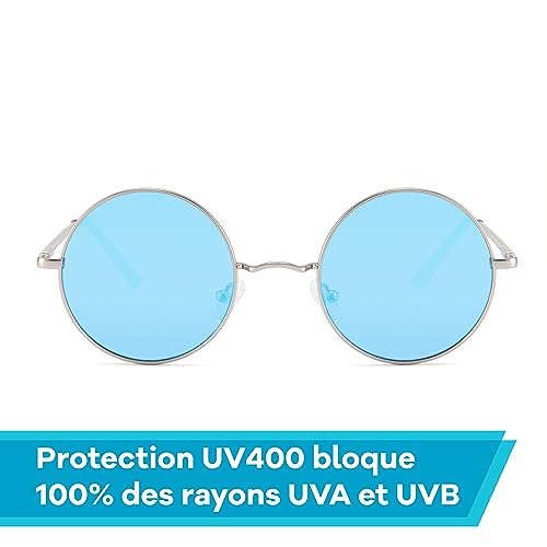 Netrox Lunettes de soleil rondes rétro UV400 avec étui microfibre, bleu - – vue 5