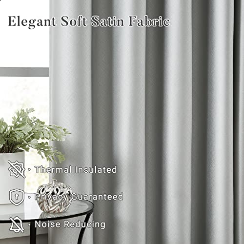 Melodieux Silver Grey Blackout Curtains 84 Inches Long For Bedroom, Thermal Insulated Energy Saving Grommet Embossed Satin Drapes With Black Lining, 50 By 84 Inch, 2 Panels #TOP3