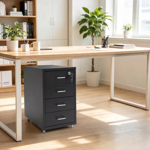 Image of 4 Drawer File Cabinet with Lock Steel Mobile Filing Cabinet for Office Home