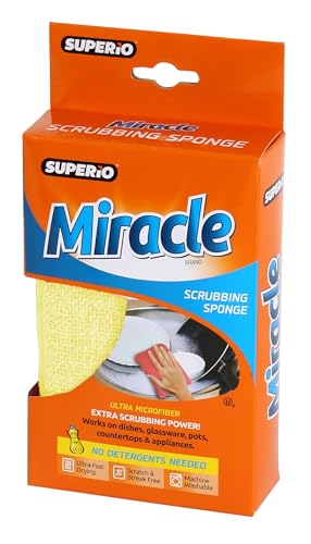 Image of Miracle Microfiber Scrubbing Sponge, Yellow Extra Scrubbing Power Kitchen Sponge, Sink, Pot, Pan and Dish Washing, Super Absorbent and Rapid Drying, 3-Pack, by Superio