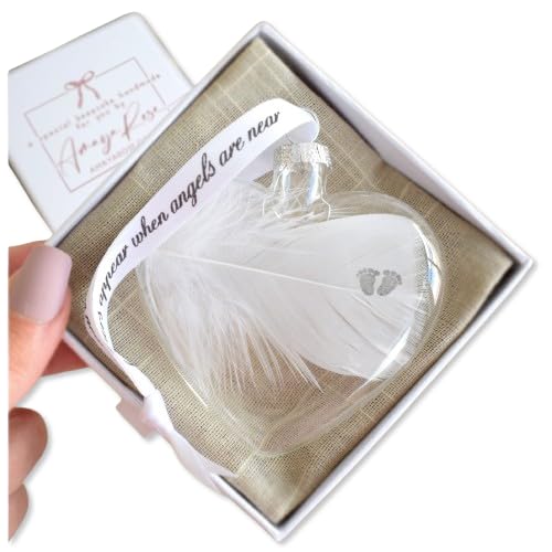 Baby Feet Feather Bauble. Angel Loss. Glass Heart Hanging Decoration. Christmas Tree Decoration Memorial