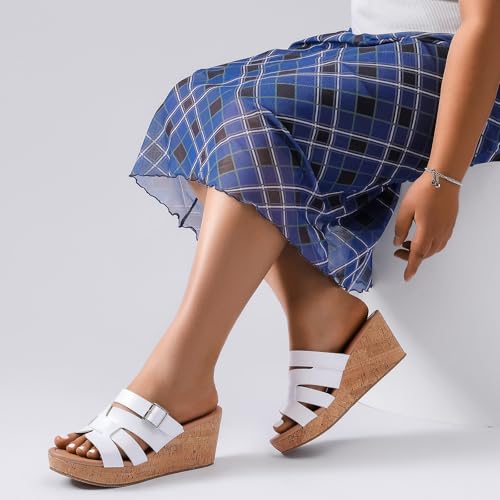 Ruiee Wide Width Wedges Sandals for Women, Summer Platform Wedge Heels Comfort Slip on Sandal Casual Outdoor Womens Sandals.258013 White Size10.5 — view 2