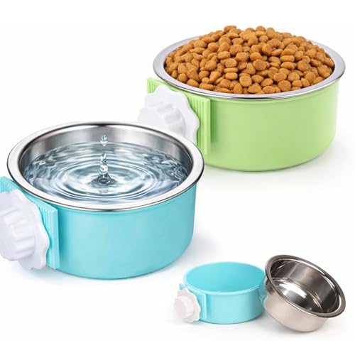 HERCOCCI 2 Pack Dog Crate Bowls, Hanging Removable Stainless Steel