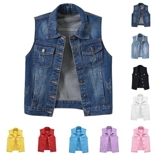 GOSEAGOTOFUN Womens Denim Vest Sleeveless Jeans Jacket Trendy Plus Size Sleeveless Denim Jacket Comfy Fit Frayed Vest Tops