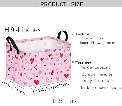 Image of Kid Storage Basket Gift Shelf Basket Toy Storage Bin, Nursery Basket Organizer Box for With Handles for Room Deco Heart Pattern Valentine's Baskets