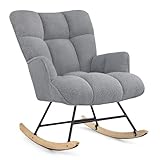 Aunekiv Silla Mecedora para Lactancia, Sillón Balancín Teddy Tapizado en Peluche Suave con Base de Madera Silla de Relax Cómoda con Brazos para Sala, Dormitorio y Habitación Infantil Gris Oscuro