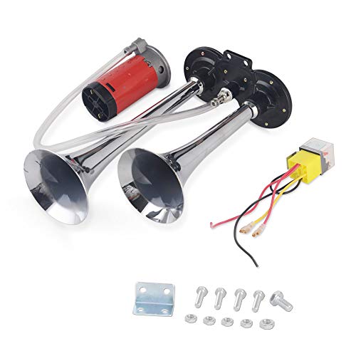 Youjoy 12V Air Horn Dual Trumpet Chrome Zinc 150DB Super Loud Dual Trumpet for Vehicle Truck Lorry Train Boat Car (style1)