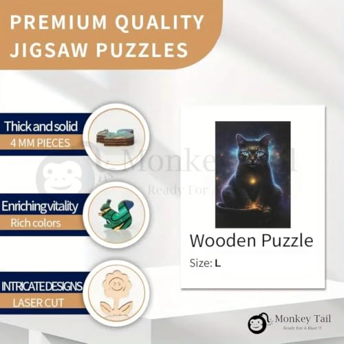 Image of MONKEYTAIL Whimsy Wooden Jigsaw Puzzle for Adults & Teens - Laser-Cut Pieces, 3D Puzzle Box as Birthday Gift for Boys & Girls - Brain Teaser, Home Decor & Family Game (GCAT, Size: Large)