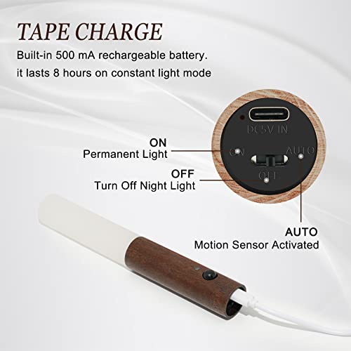 2 Pcs Wall Sconces, Motion Sensor Night Light, Smart Portable Sensor Night Light Wood Usb Rechargeable Magnetic Night Light For Bedroom, Hallway, Stairway Wall Induction Lamp (Walnut Wood 2Pcs) #TOP3