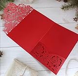 50 Pieces Red Shimmer Rose Floral Laser Cut Paper Invitation Card For Wedding Quinceanera Invitation Jacket (Red)
