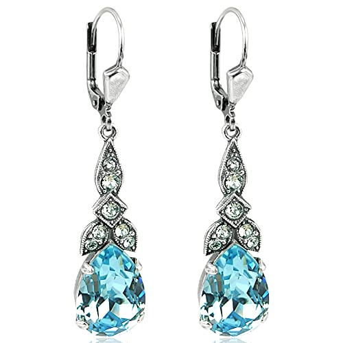 Silber Ohrhänger Jugendstil Markenkristalle Aquamarine Damen-Ohrringe NOBEL SCHMUCK