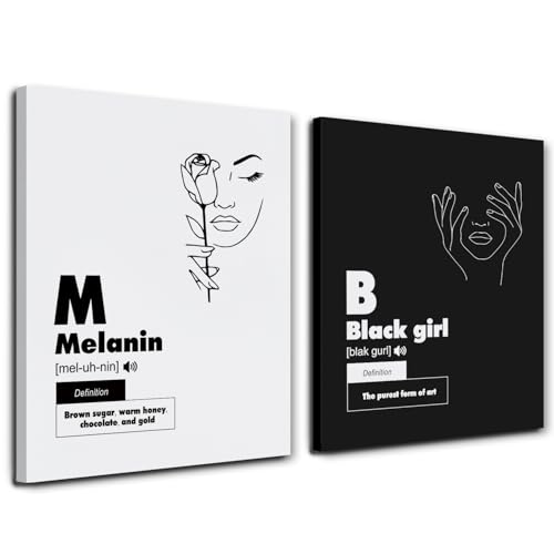 JINYO Melanin Black Girl Canvas Wall Art Framed, Black and