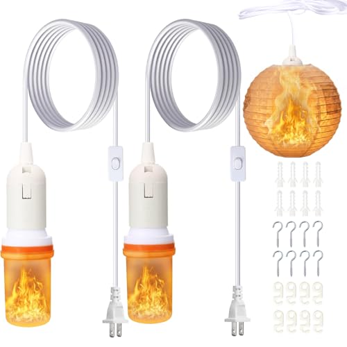VIHOSE 2 Pack LED Flame Light Bulbs with 13FT Plug-in Pendant Light Cord, Flickering Flame Effect E26 Bulbs Socket with Switch, Indoor Outdoor Covered Decor for Hanging Lanterns Summer Patio Party