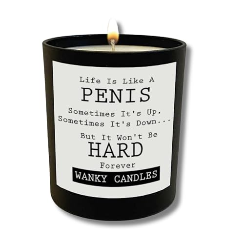 Wanky Candles Funny Penis Quote Candle – Pomegranate Fig Scented Black Jar – Refillable Soy Wax WCBJ03