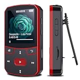 RUIZU 64GB Clip MP3 Player with Bluetooth 5.3, Portable Music Player with Voice Recorder for Sports Running, FM Radio, A-B Repeat, Audio Shuffle Resume Playback, Support 128GB Micro SD Card, Red