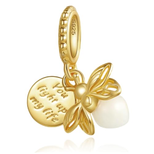 Image of Doyafer 925 Sterling Silver Luminous Firefly Gold Pendant Fit Women's Necklace Pendant Gift for Family Friends