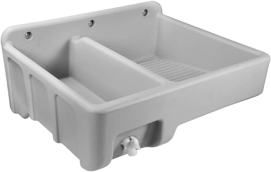 Fleximatic | 2037 Compact Polyethylene Laundry Room, Left Pool, Light Grey, 64.8 cm Wide, 30.2 cm High, 55 cm Depth, Capacity 15 Litres, Installation Kit Included