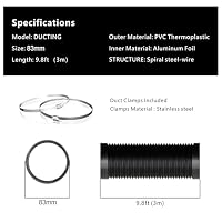 Aygrochy 75mm PVC Abluftschlauch, 3 Meters Lüftungsschlauch mit 2 Schlauchschelle Edelstahl für Mobile Klimaanlage, Trockner, Abluftventilator, Abzugshaube, Belüftungssystem – Ansicht 2
