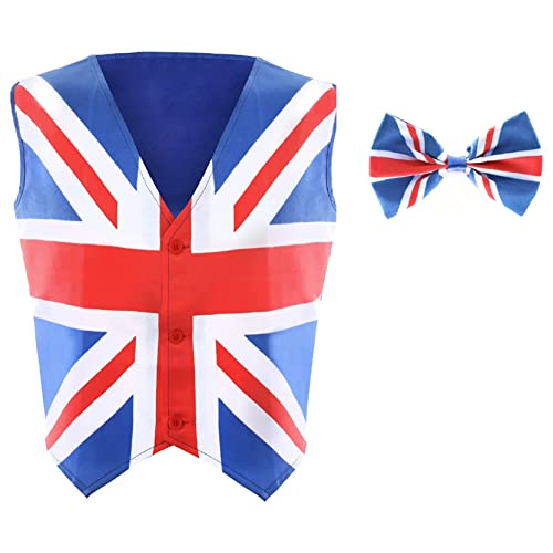 Union Jack Waistcoat and Bowtie, XX-Large, Waistcoat with Union Jack Print and Matching Bowtie, King's, VE Day