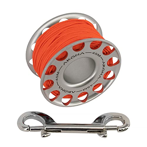 AKONA 45M Aluminum Spool with Double-Ended Stainless-Steel Clip for Scuba Diving