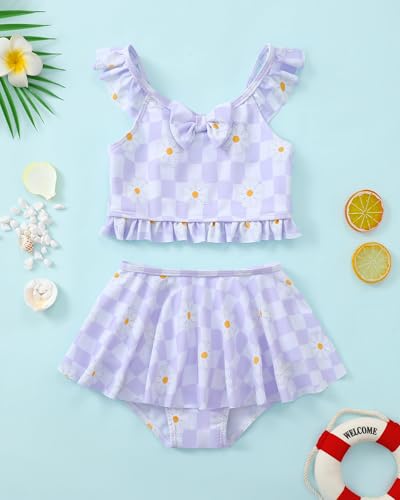 Image of Saeaby Toddler Little Girls Swimsuit Summer Halter Ruched Tankini 2 Piece Bathing Suit for Girl Beach Swimwear 3-8Y