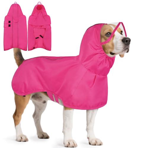 Kuoser Dog Raincoat, Waterproof Dog Jacket with Hood, Reflective Pet Rain Coat for Small Medium Large Dogs, Adjustable Lightweight Puppy Rain Gear for Outdoor Protection & Night Walks