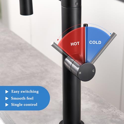 Tohlar Wasserhahn Küche Schwarz, Hochdruck Küchenarmatur mit Herausziehbarer Brause, Einhebel Küchenarmatur aus Edelstahl 360° schwenkbarer Ausziehbar Armatur