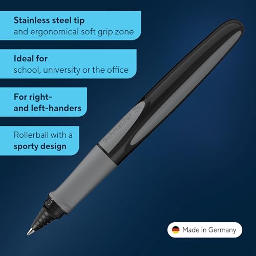 Image of Schneider Ray Cartridge Rollerball Pen M (Medium), Refillable, Onyx Barrel, Royal Blue Erasable Ink Cartridge, Pack of 1 Pen (187807)