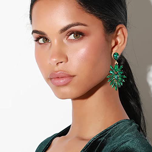 Elequeen Marquise Cluster Gold-Tone Green Crystal Earrings Fashion Vintage Style Statement Drop Dangle Earrings For Women Girls #TOP1