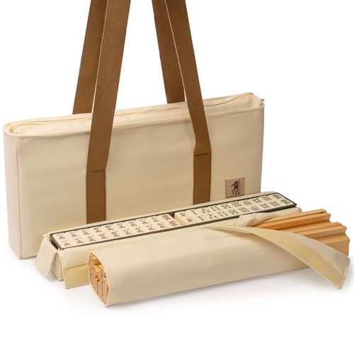 Yellow Mountain Imports American Mahjong Set, "Ivory Stripes” - 166 Tiles with Beige Soft Case, Wooden Racks with Pushers, Scoring Coins, Dice, & Wind Indicator by Yellow Mountain Imports - Image 4