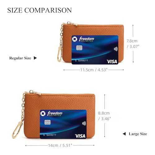 Image of Full Grain Leather Coin Purse with Key Chain - Small Change Purse Keychain Card Holder Keychain Pouch Small Keychain Wallet for Women and Men (Brown, Large Size)