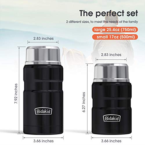 Bidakid Thermoses, 2 Pack Insulated Food Jar For Hot Soup, Lunch Box Containers For Hot Cold Food With Lid And Folding Spoon (25.4Oz+17Oz) #TOP2