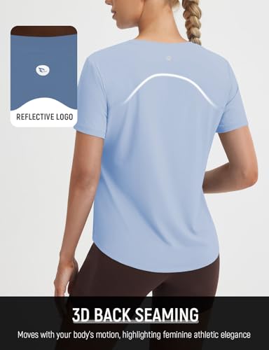 Image of baleaf Women Ice Cooling Running Shirts Quick Dry Short Sleeve Tops | Breathable, Lightweight, Moisture Wicking, Stretchy, Loose Fit, UPF 50+, for Workout, Gym, Athletic, Tennis, Yoga