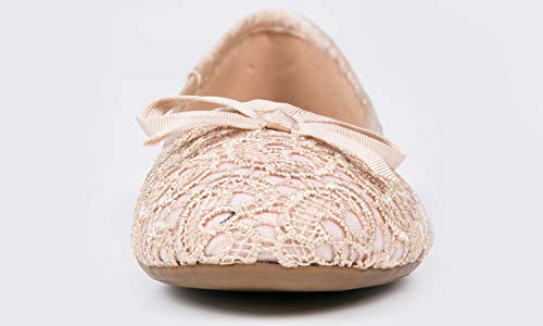 Image of FEVERSOLE Round Toe Lace Ballet Crochet Flats Women's Comfy Breathable Shoes