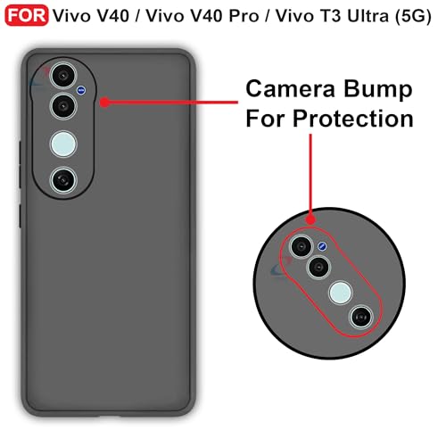 Image of CEDO Back Cover for Vivo V40 / Vivo V40 Pro /Vivo T3 Ultra (5G) | Camera Bump Protection & Inner Velvet Fabric Lining | Ultra Slim Matte Soft Rubberised Case Cover (Black)