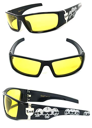 Locs Men Dark Lens Gangster Black OG Sunglasses Biker Skull Pattern ON The ARMS