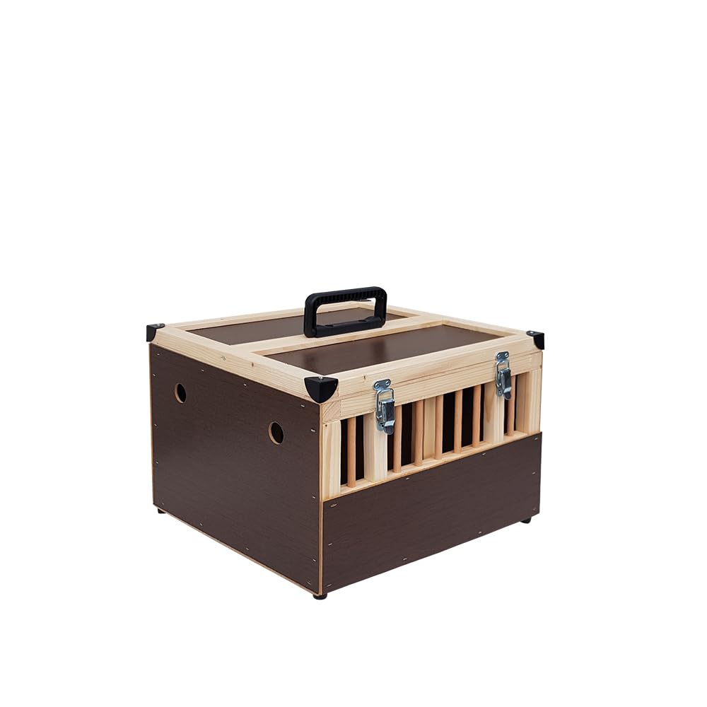 Kleintier-Transportbox aus Holz - 2 Abteilungen - je mit verschließbarem Innendeckel