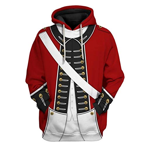 Image of Uyecos Historical Hoodie Revolutionary War Uniform Top | Historical Figure Print, Military Uniform Print, for Historical Reenactment, Halloween Cosplay