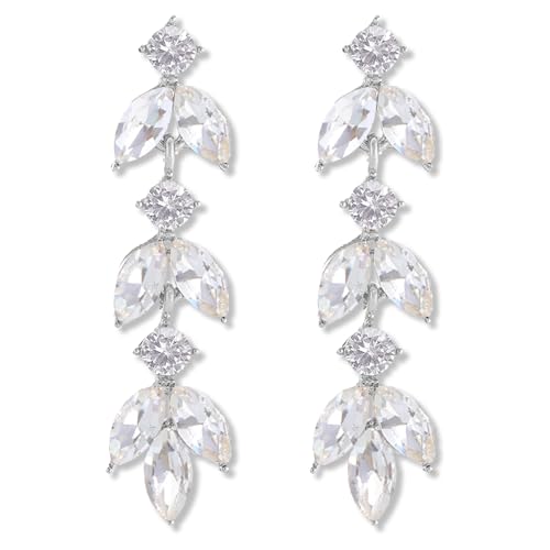 ATIMIGO Elegant Crystal Dangle Wedding Earrings for Brides Sparkly Rhinestone Marquise Drop Dangling Earrings for Women Bridesmaids Prom Formal