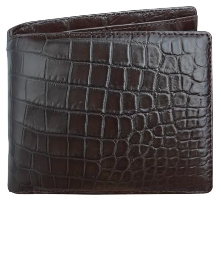 Image of Dark Brown Exotic Double Side Leather Bifold Wallet, RFID Blocking Wallet