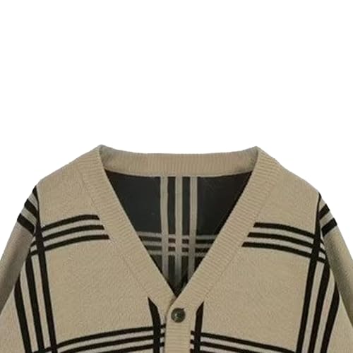 Mens Vintage Striped Knitted Sweaters V-Neck Long Sleeve Button Cardigans Loose Lazy Plaid Open Sweater3