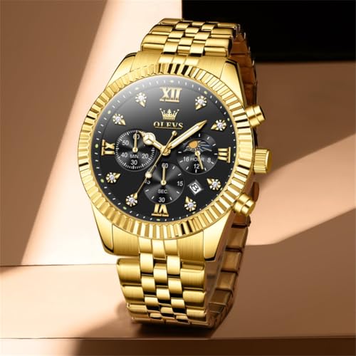 Image of OLEVS Mens Watches Chronograph Luxury Dress Moon Phase Quartz Stainless Steel Waterproof Luminous Business Calendar Wrist Watch