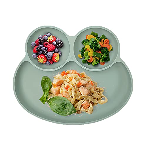 Abiie Octopod Frog Silicone Plates With Suction - Spill Proof, Easy To Clean - Bpa-Free Bowl - Suction Plates For Baby And Toddler - Training & Feeding Divided Grip Dish (Sage Green) #TOP2