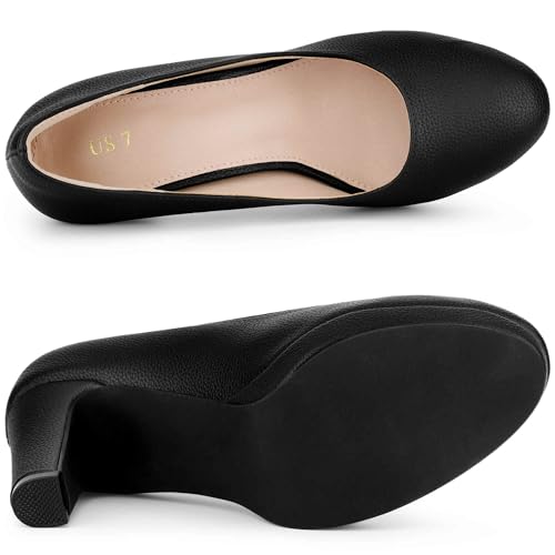 Allegra K Allegra K Women's Round Toe Chunky Heel Platform Black Pumps 10 M US
