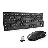 Tastatur und Maus Set Kabellos, 2.4Ghz Wireless Dünne Tastatur und Flache Maus, Fullsize QWERTZ Layout Funktastatur mit Funkmaus für Windows System/PC/Laptop, Schwarz