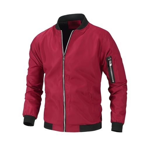 Image of Mens Lightweight Bomber Jacket Casual Windbreaker Zip Up Coat with Pockets for Spring Fall