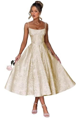 Satin Corset Champagne Gold Prom Party Dresses with Pleated Long for Women Square Neck Spaghetti Straps Floral Backless Formal Homecoming Gown US10