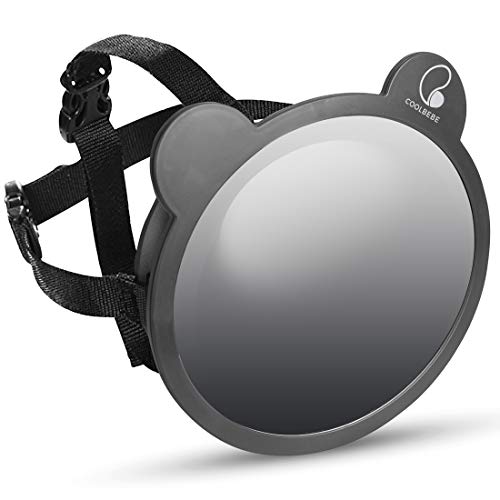 COOLBEBE Baby Car Mirror, Safety Car Seat Mirror for Rear Facing Infant Childs with Cute Bear Ears, Wide View Shatterproof Adjustable Acrylic 360° Backseat, Black