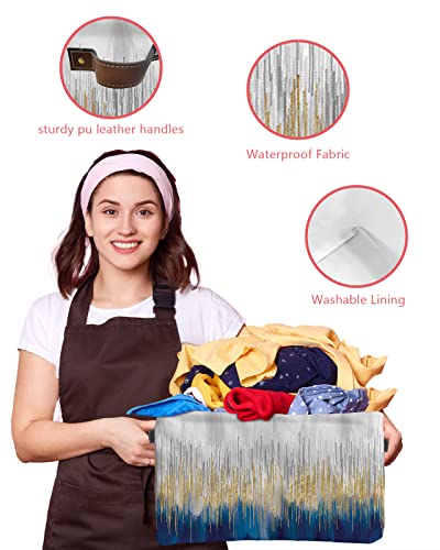 Storage Bins Large Storage Cubes 15X11X9.6 Inch Abstract Blue And Golden Pattern Foldable Storage Basket For Shelves For Organizing Closet Shelf Nursery Toy #TOP3